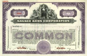 Savage Arms Corporation - Specimen Stock Certificate - Extremely Rare